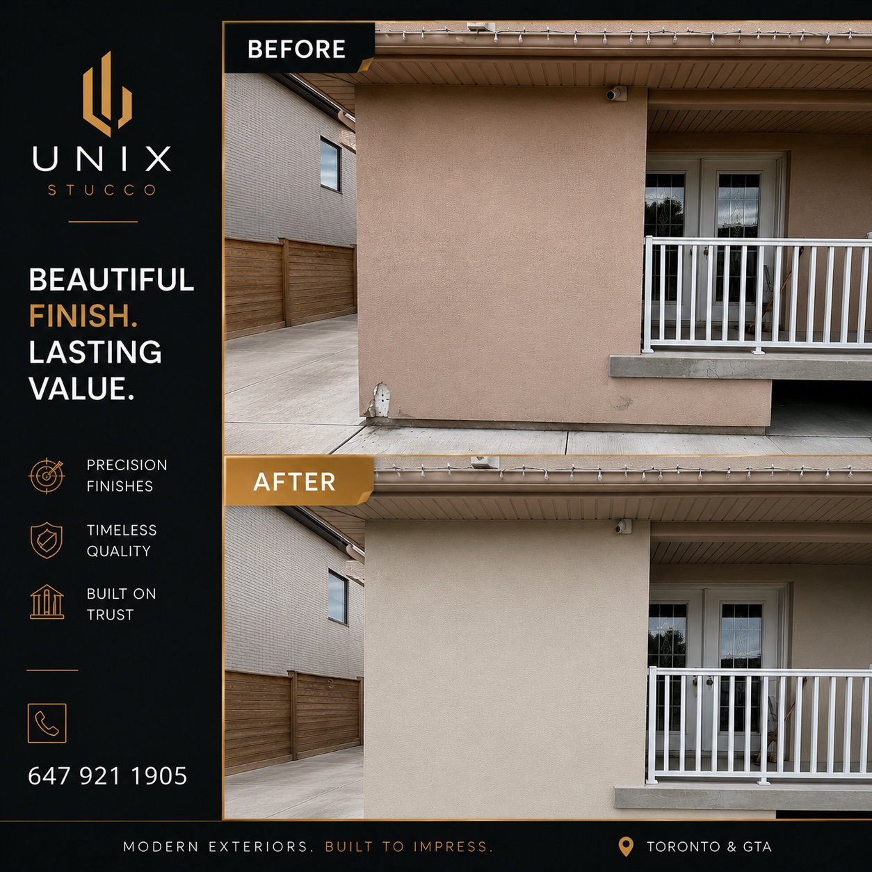 Before and after wall stucco repair
